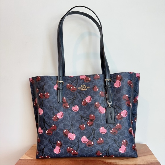 NWT Coach Mollie Tote In Signature Canvas With Cherry‎ Print - Picture 1 of 8